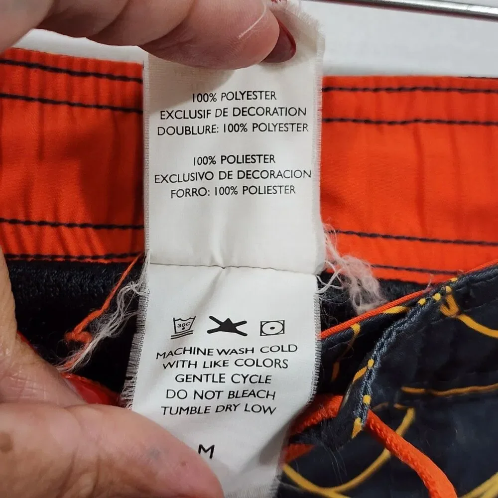 Vintage NIKE Board Shorts Swim Trunks Mens XL Black Orange Flame AOP Drawstring